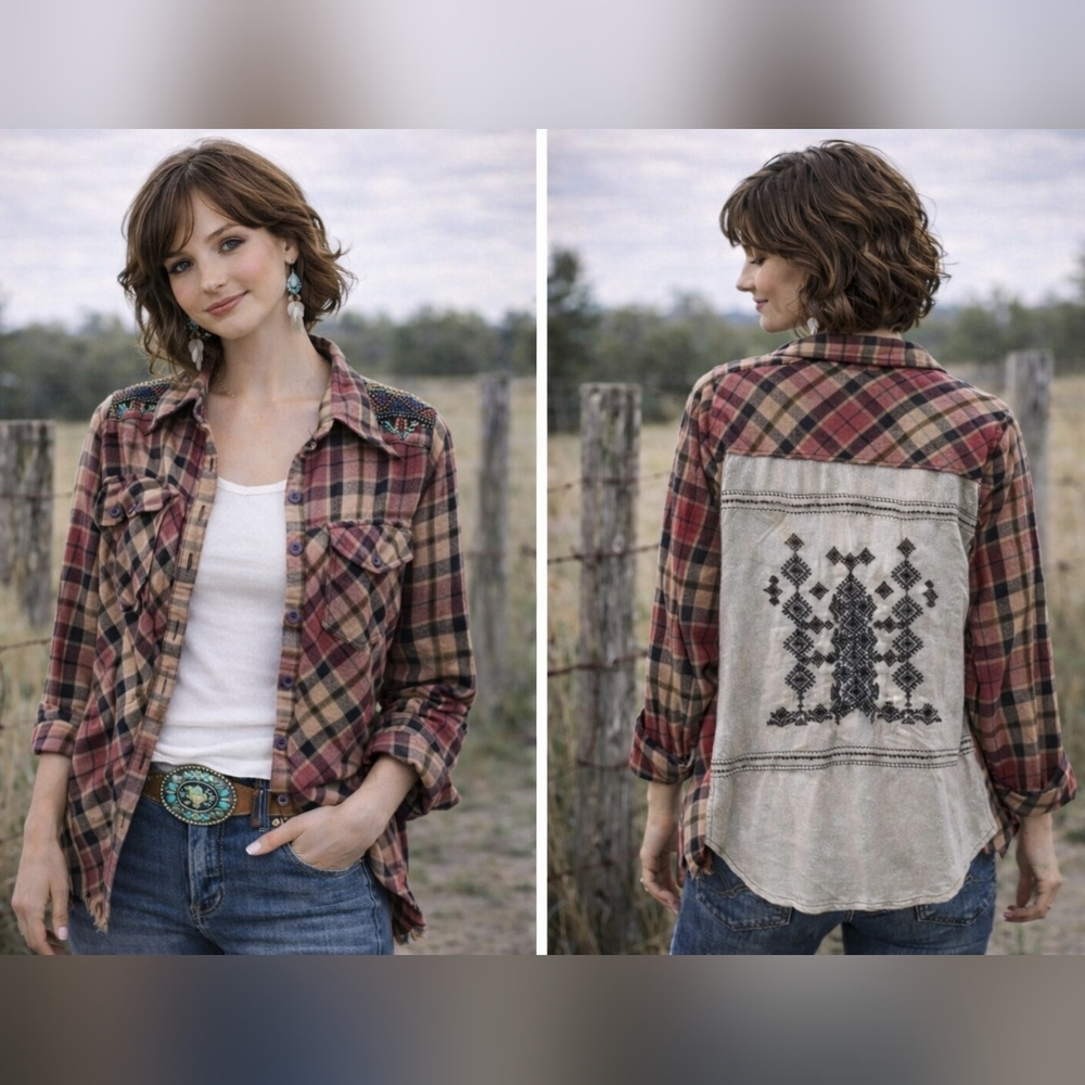 Western Bohemian Flannel With Bead Detail